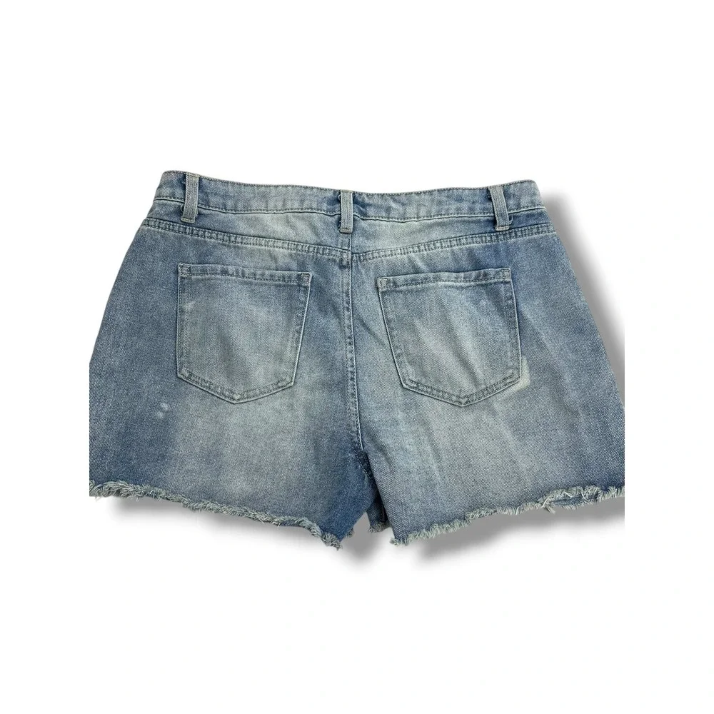 Time and Tru Womens High Rise Cut Off Denim Shorts Light Wash‎ Blue Size 14